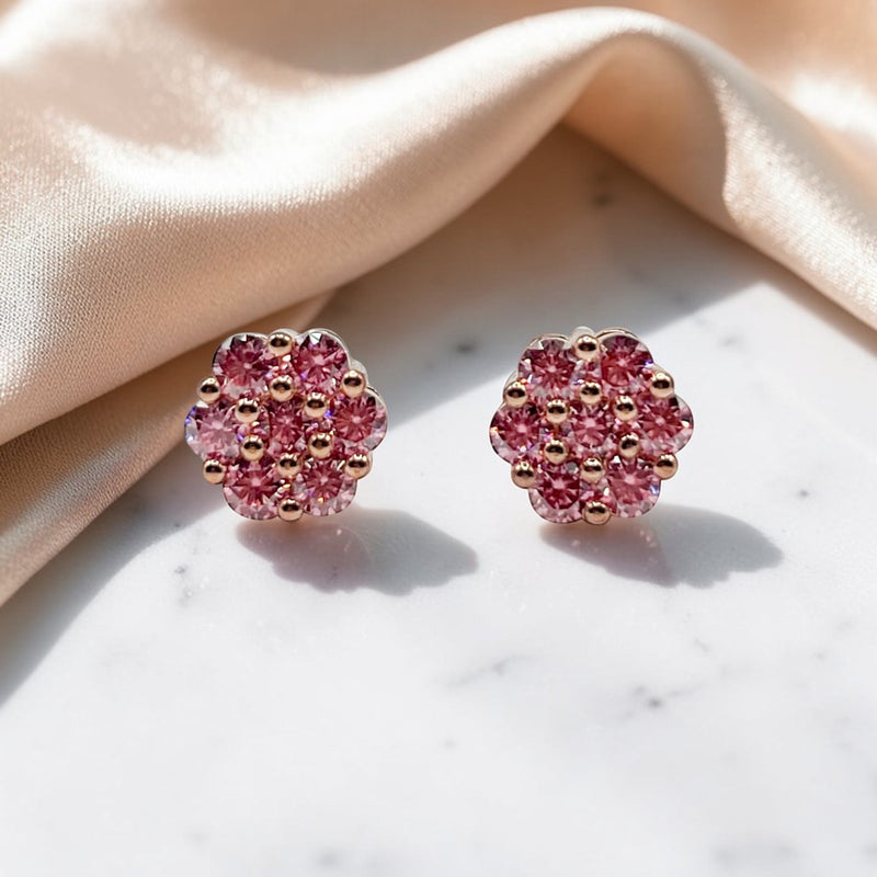 9MM Luxurious Pink Cluster Earrings VVS1 Lab Stones