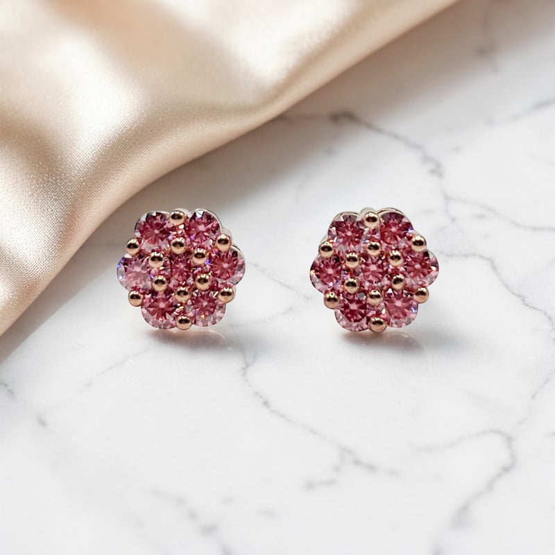12 MM Luxurious Pink Cluster Earrings VVS1 Lab Stones