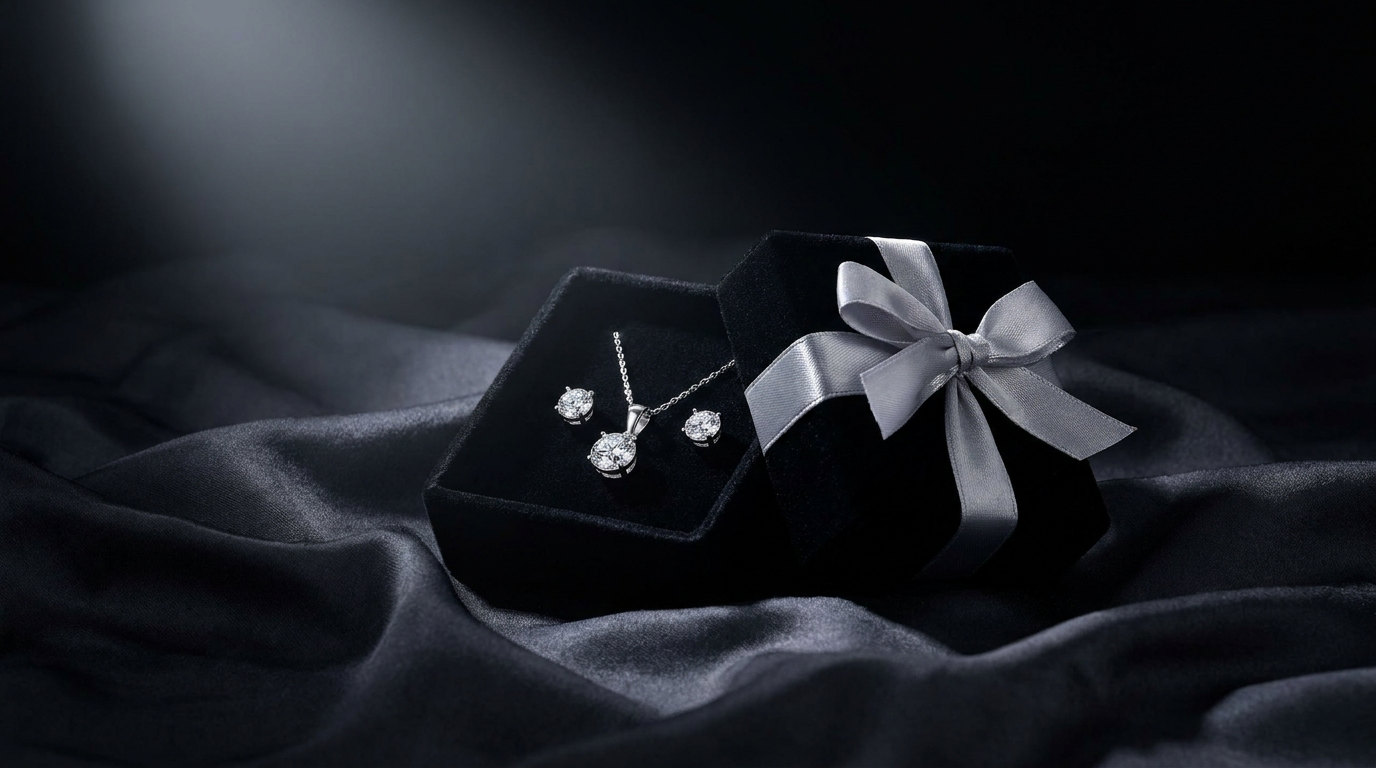 Black gift box with moissanite pendant and stud earrings under 200 dollars