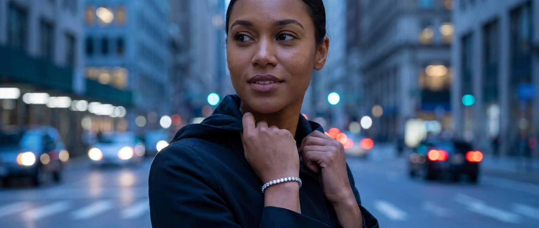 Moissanite tennis bracelets from Jamilah Jewels, worn on the wrist