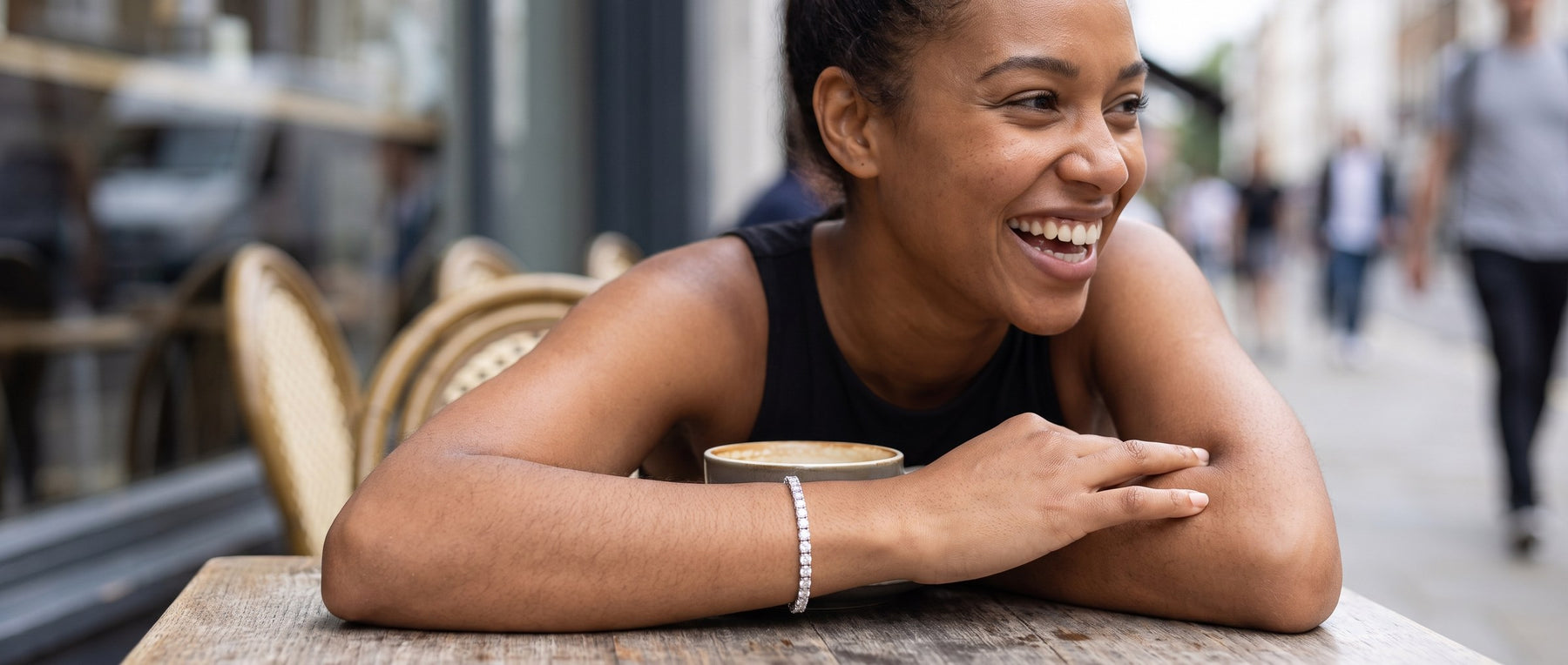 Moissanite bracelets from Jamilah Jewels, worn on the wrist