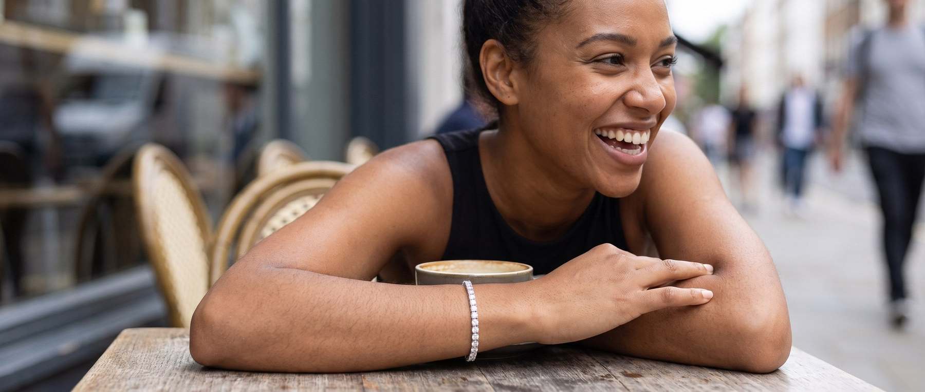 Moissanite bracelets from Jamilah Jewels, worn on the wrist