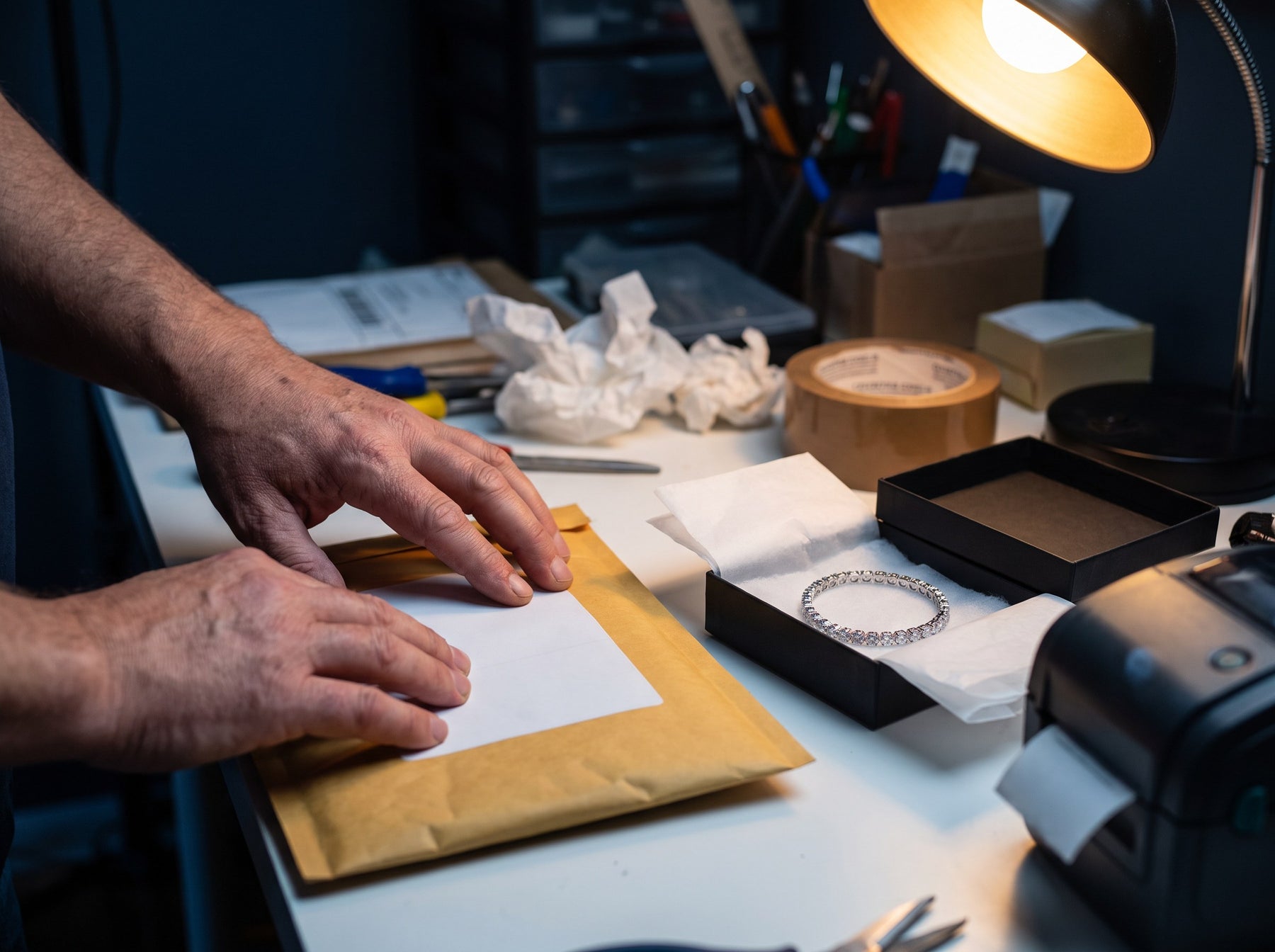 An order being packed and labeled in the Los Angeles studio