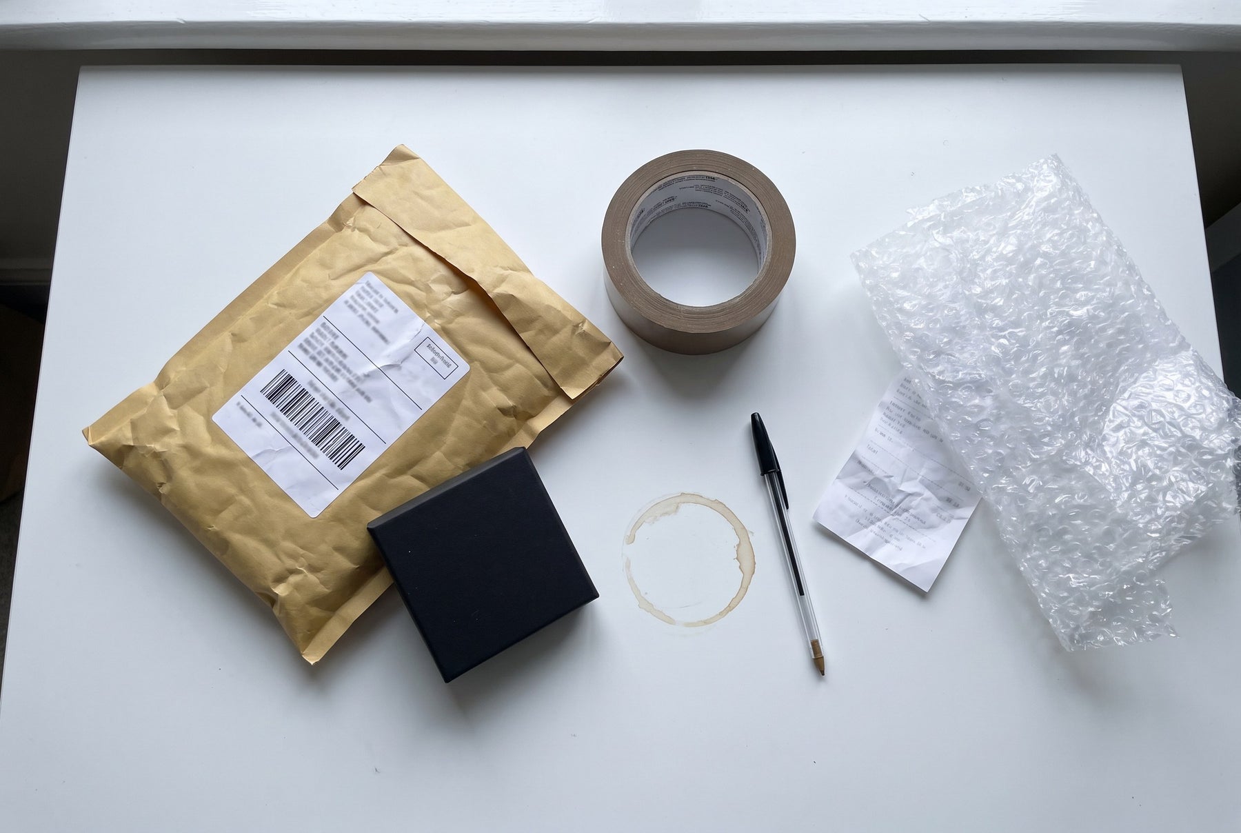 A packed order with its Los Angeles shipping label