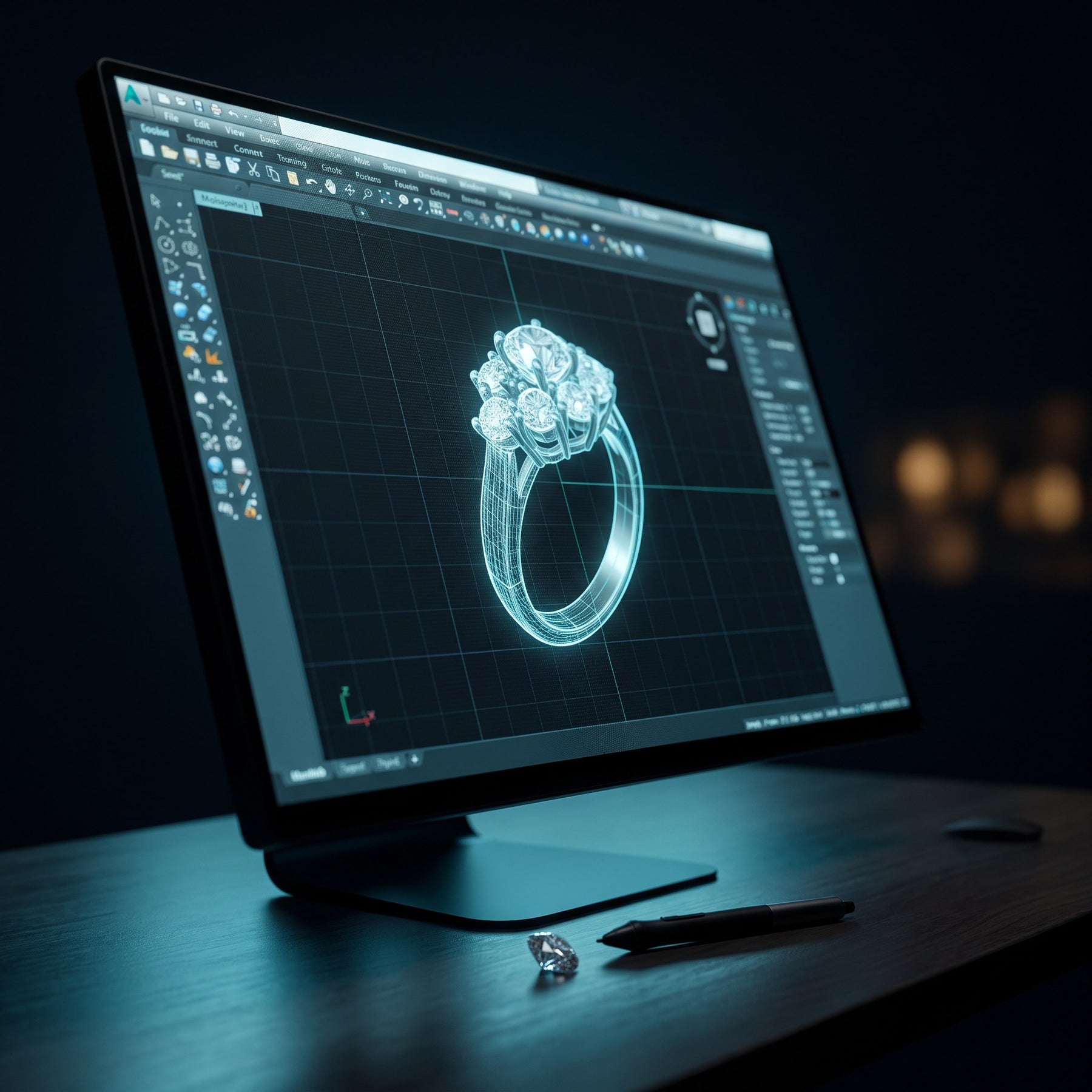 A 3D CAD render of a custom jewelry design