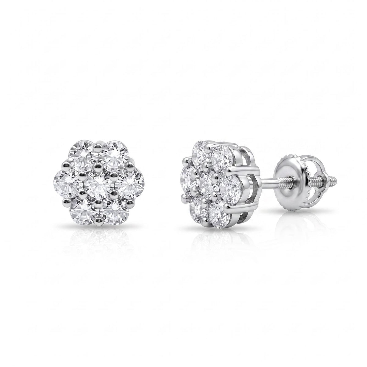9mm Luxurious Cluster Earrings - pair shown front and side with screw-back post