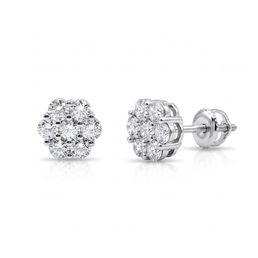 9mm Luxurious Cluster Earrings - pair shown front and side with screw-back post
