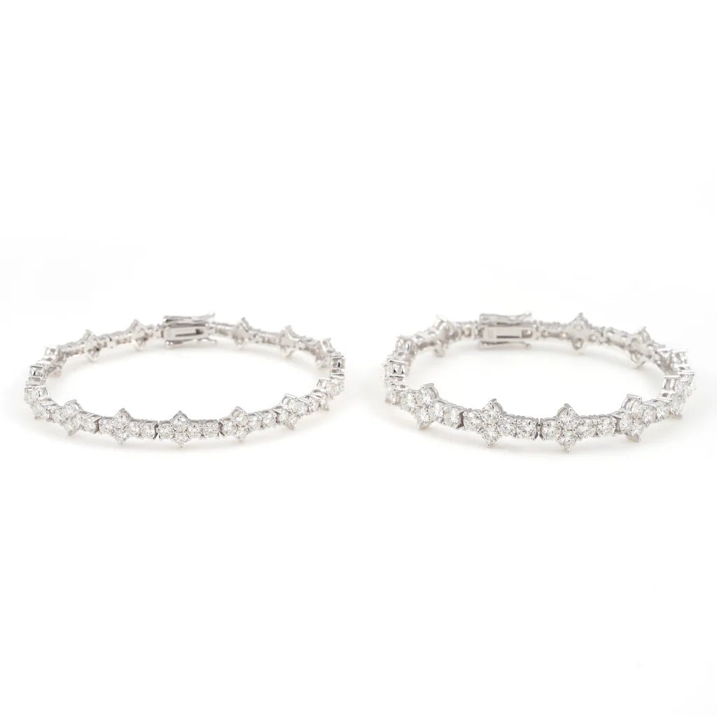 Close-up of the True Hive moissanite bracelet with round and marquise lab stones in a hexagonal pattern