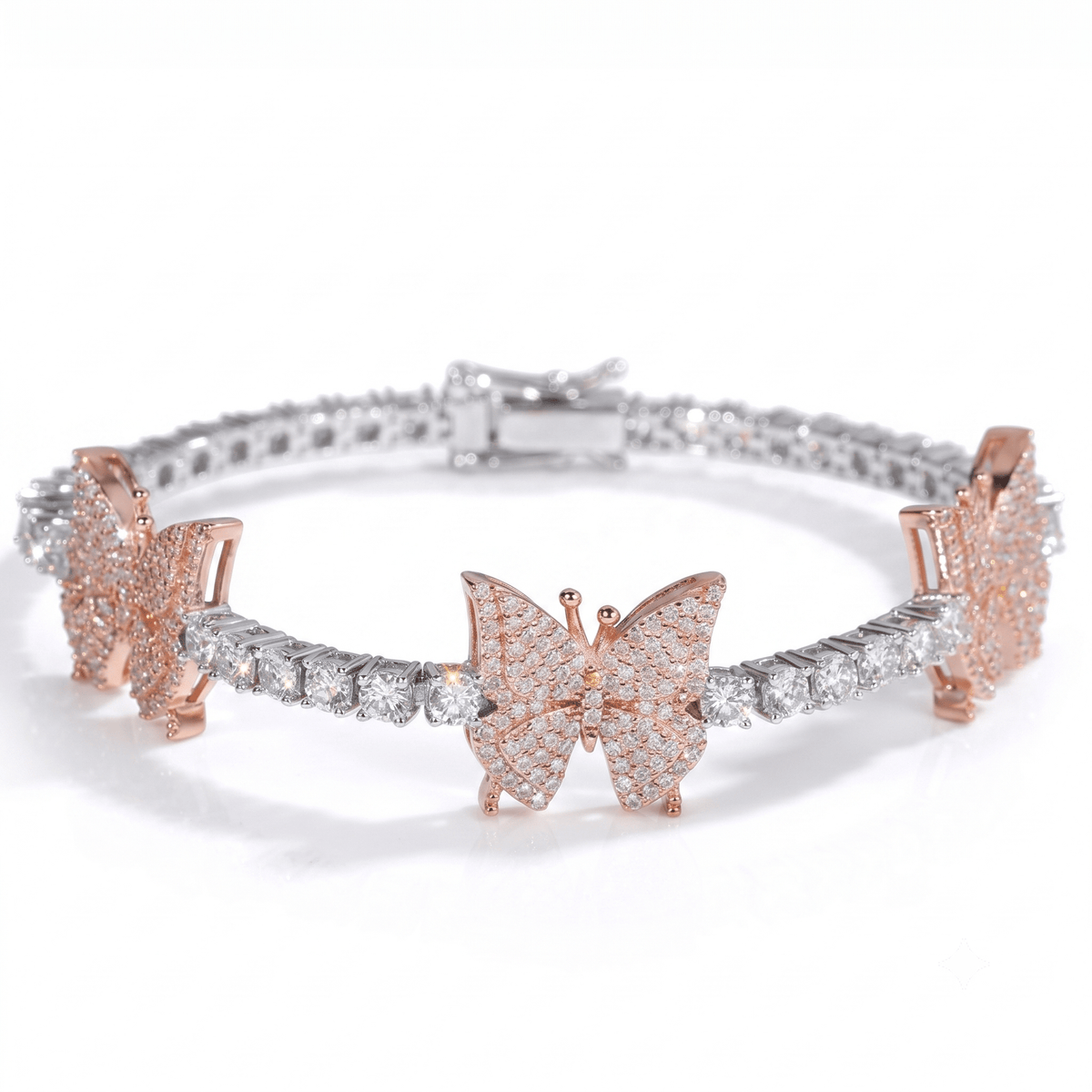 Rose Gold Butterfly Tennis Bracelet - VVS Moissanite .925 Sterling Silver - Jamilah Jewels