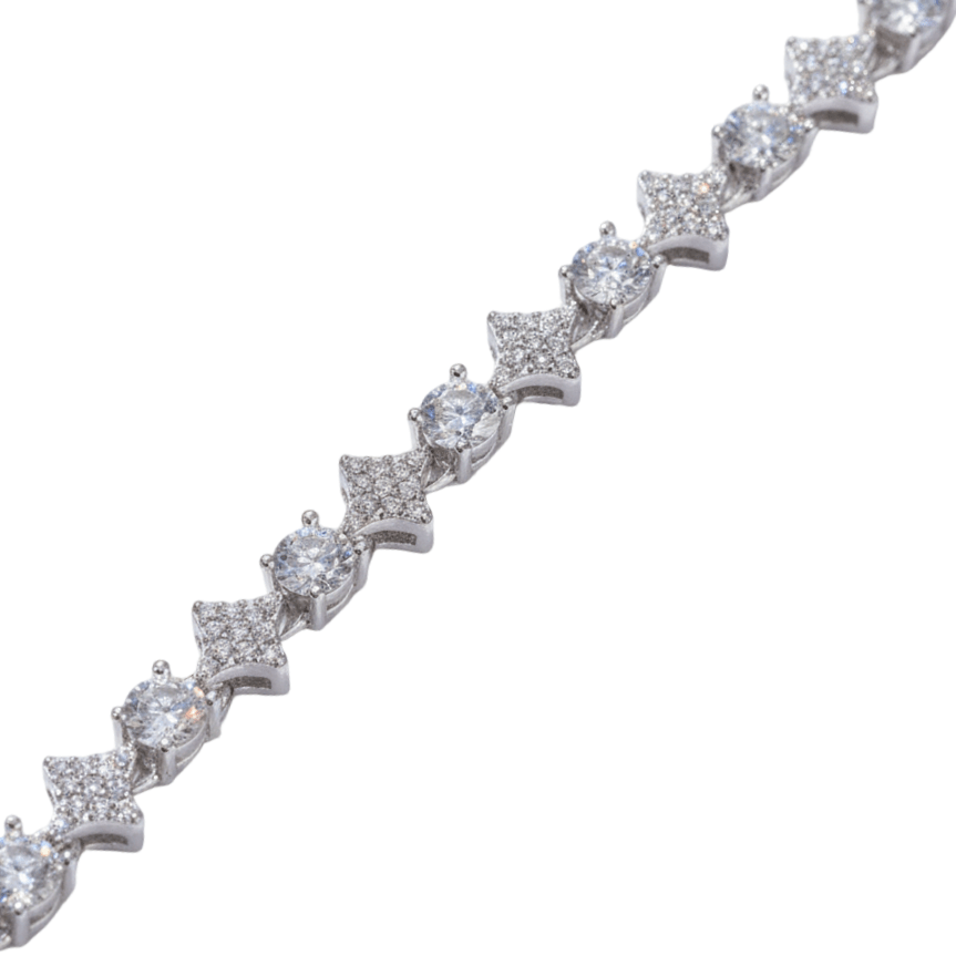 Flow State artistic link moissanite bracelet in .925 sterling silver on a white background