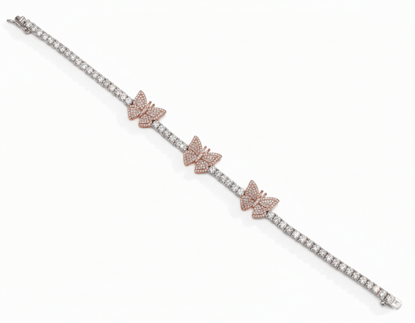 Rose Gold Butterfly VVS Moissanite Tennis Bracelet in .925 Sterling Silver - Jamilah Jewels