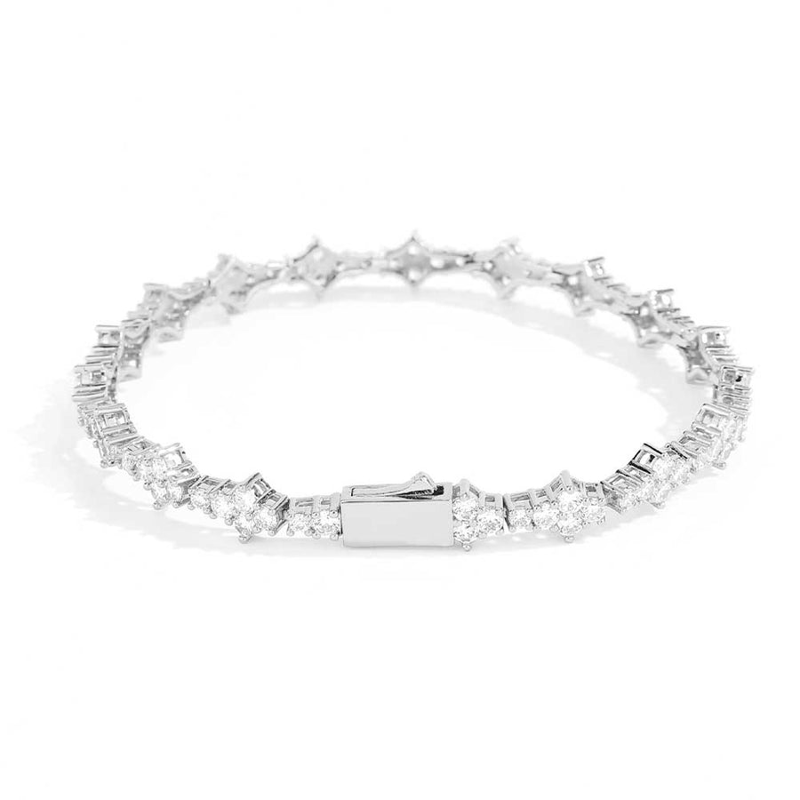 True Hive patterned moissanite bracelet in .925 sterling silver on a white background