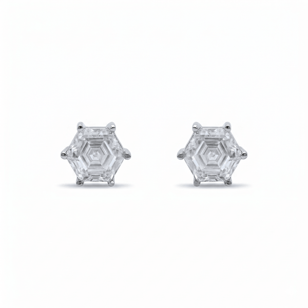 The 'Hexaluxe' Regal Statement Earrings showcase clear gemstones in six-prong settings, blending modern geometric elegance with a striking design—perfect for elevating any look.