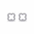 Luxe Clover' Timeless Earrings featuring a delicate clover shape outlined with sparkling VVS moissanite stones set in polished .925 silver for an elegant, timeless look.