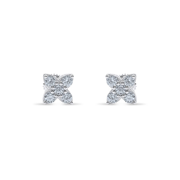 Sophisticated Crossed Icon Earrings featuring a delicate floral-inspired design set with shimmering stones in polished silver for an elegant and timeless look.