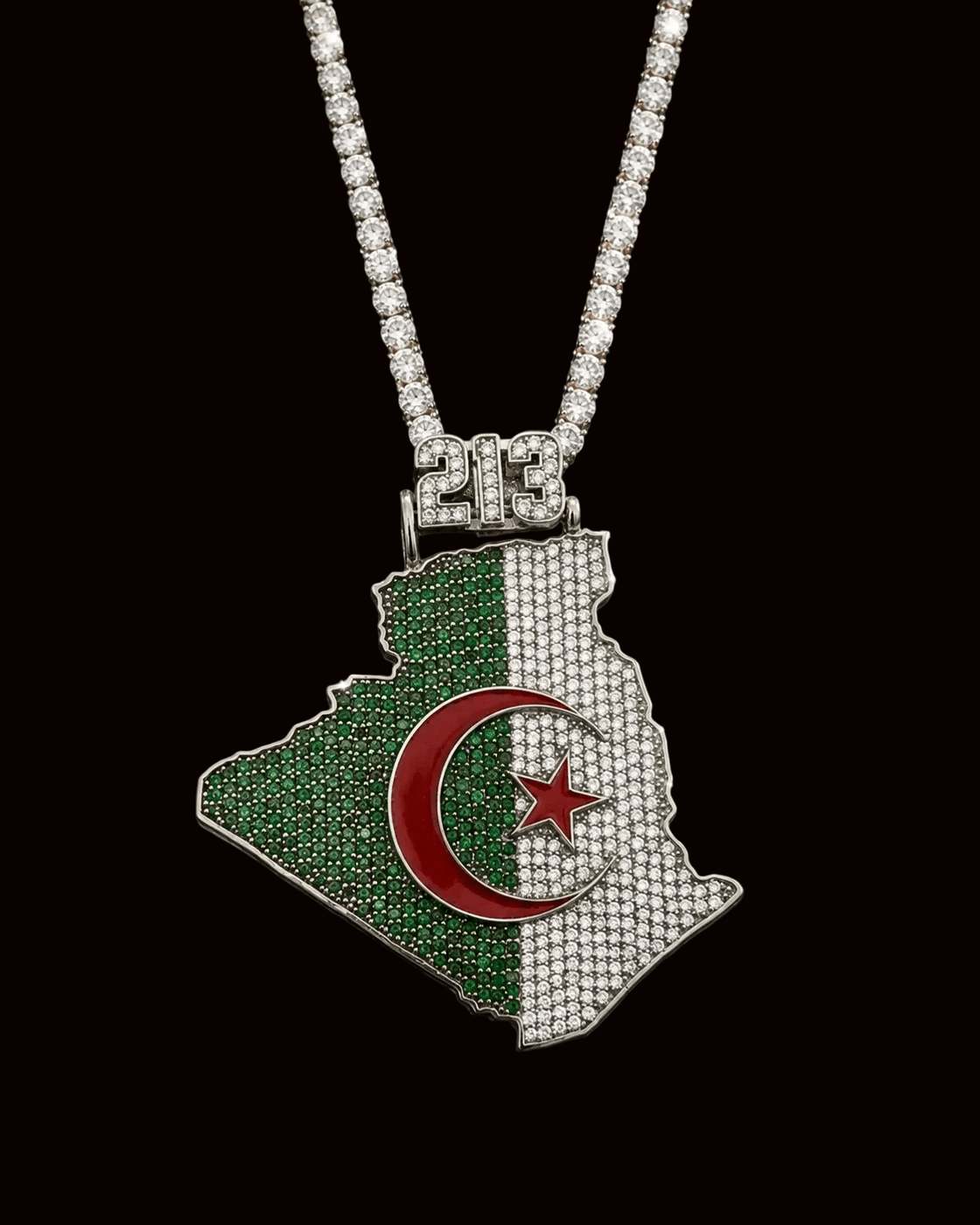 Custom Algeria country outline pendant set with moissanite