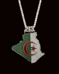 Necklace with a pendant shaped like the flag of Algeria on a black background