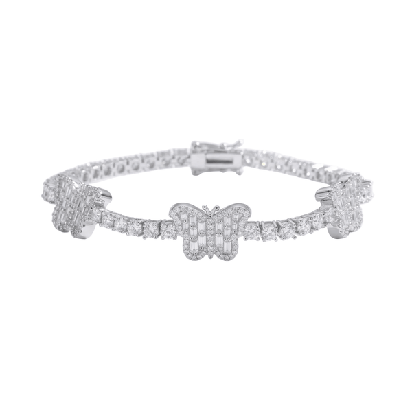 Rose Gold Baguette Butterfly Tennis Bracelet with VVS Moissanite in .925 Sterling Silver - Jamilah Jewels