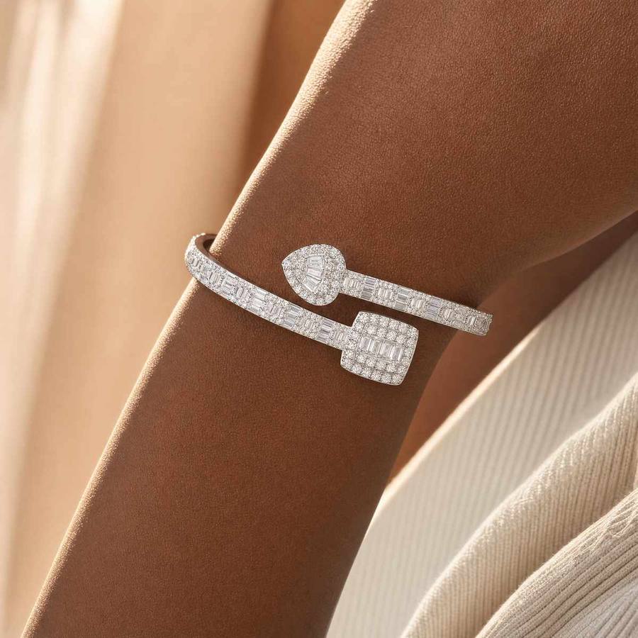 ‘True Motion’ Smooth Line Bangle by Jamilah Jewels - VVS Moissanite & .925 Sterling Silver Jewelry