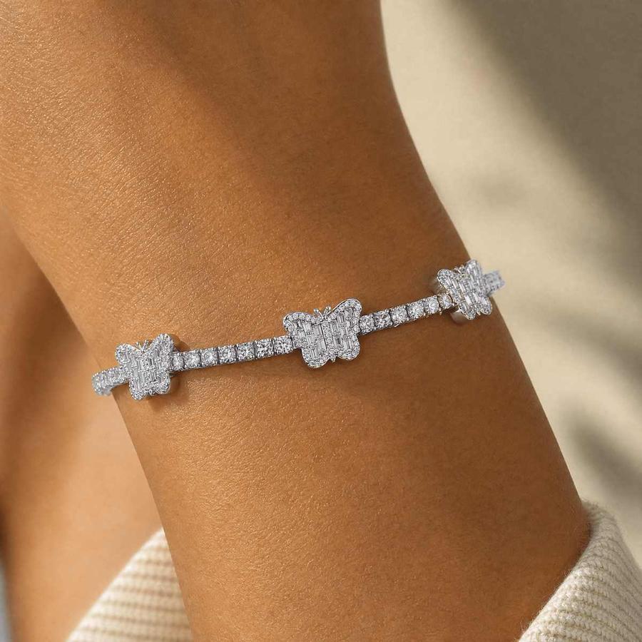 Baguette Butterfly Tennis Bracelet by Jamilah Jewels - VVS Moissanite & .925 Sterling Silver Jewelry