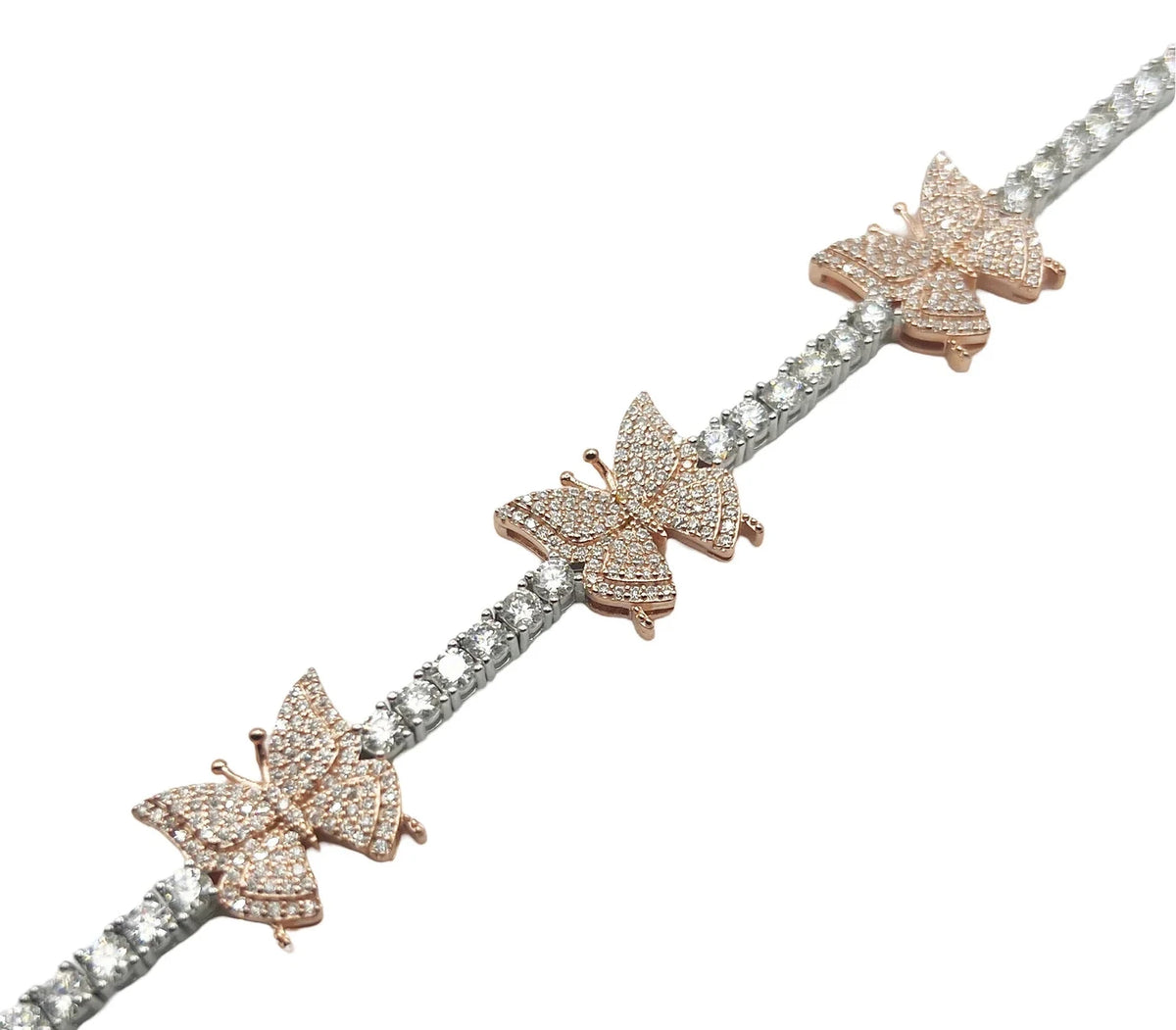 Rose Gold Butterfly Tennis Bracelet — VVS Moissanite .925 Sterling Silver — Jamilah Jewels