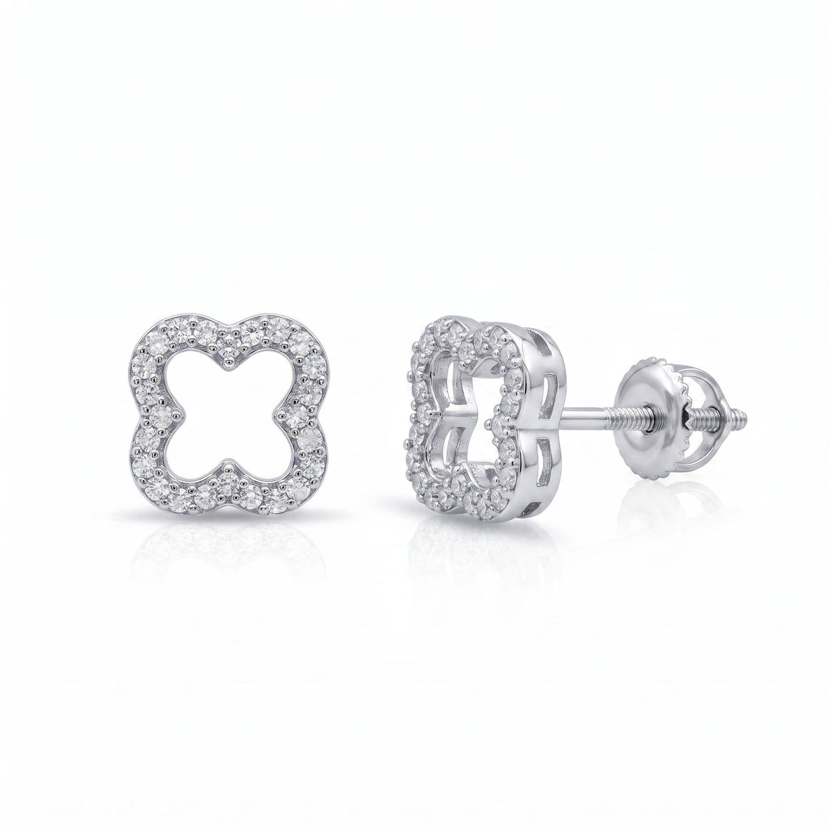Luxe Clover Timeless Earrings - pair shown front and side with screw-back post