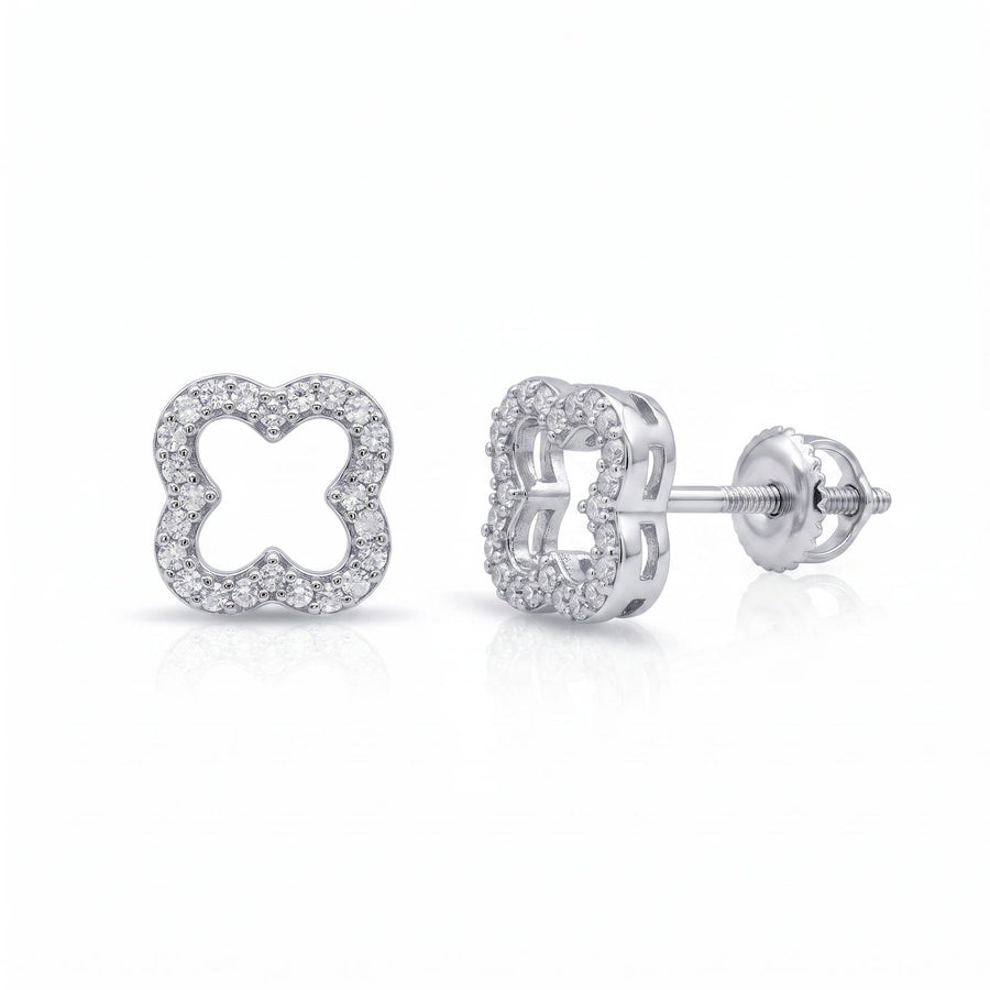 Luxe Clover Timeless Earrings - pair shown front and side with screw-back post