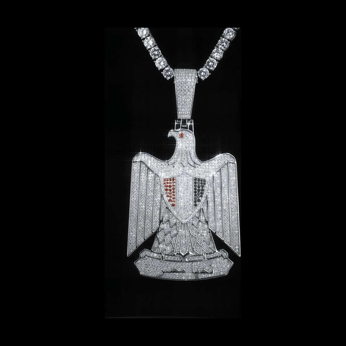 Custom Egypt eagle pendant in sterling silver with VVS moissanite