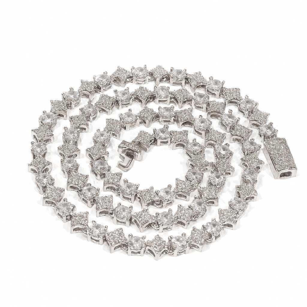 Silver chain necklace on a white background