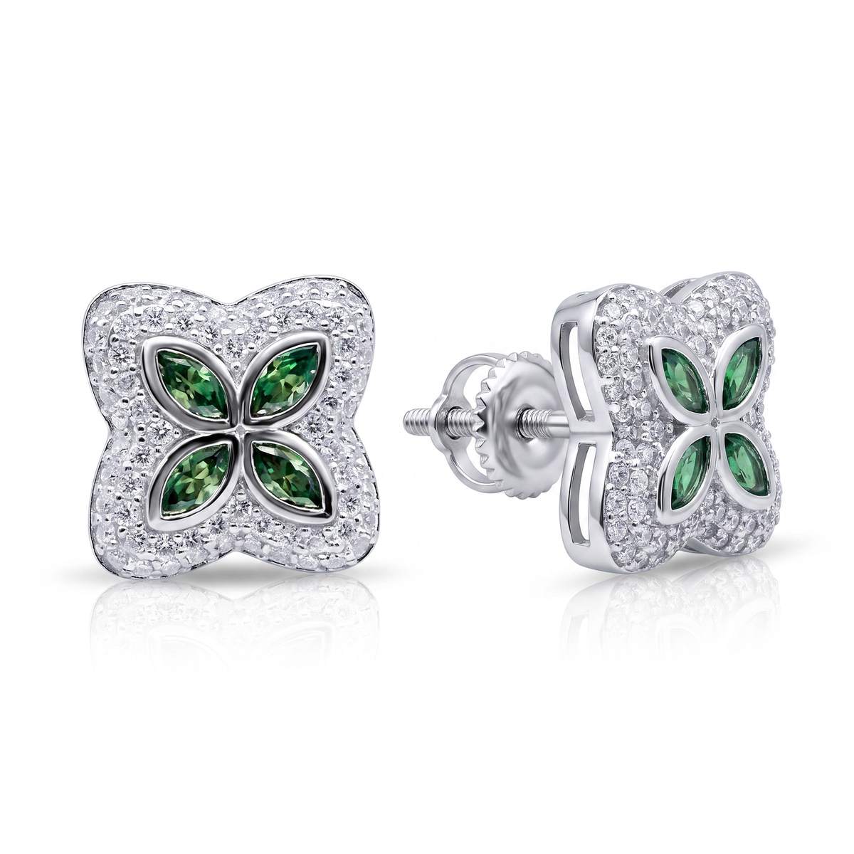 Emerald Radiance Marquise Earrings - pair shown front and side with screw-back post