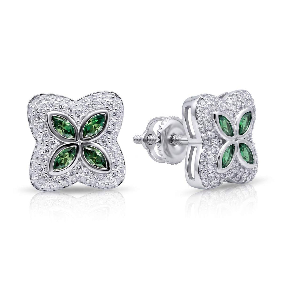 Emerald Radiance Marquise Earrings - pair shown front and side with screw-back post