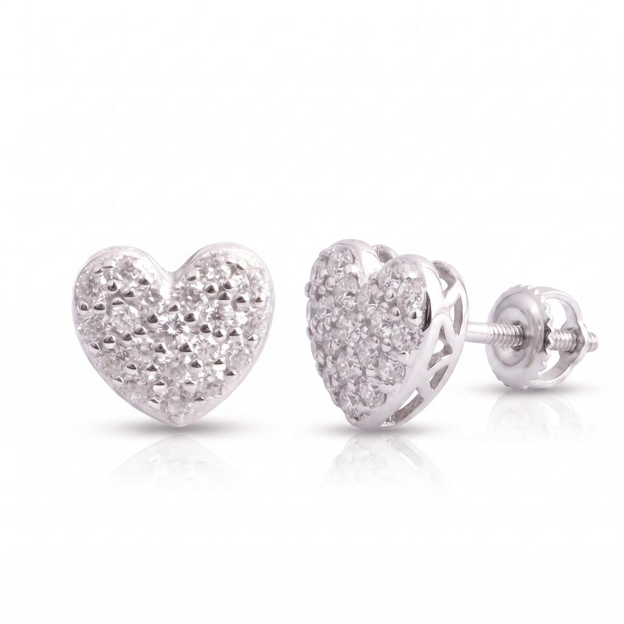 Timeless Heart Pave Earrings - pair shown front and side with screw-back post