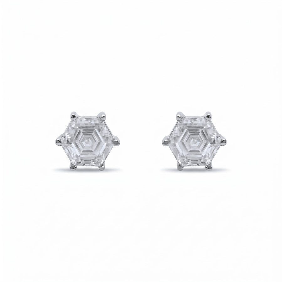The 'Hexaluxe' Regal Statement Earrings showcase clear gemstones in six-prong settings, blending modern geometric elegance with a striking design—perfect for elevating any look.