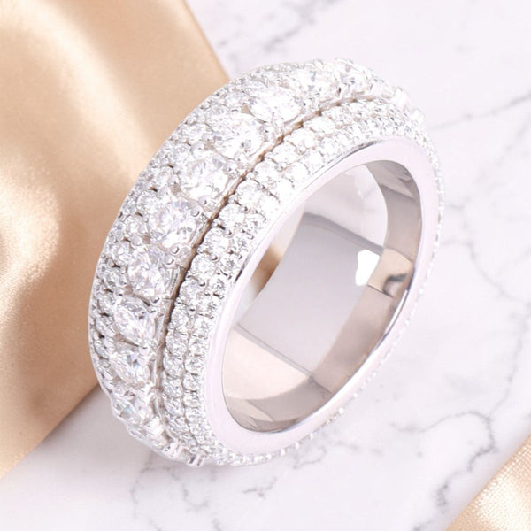 Three Layer Stacked VVS Moissanite Ring in .925 Sterling Silver on Marble - Jamilah Jewels