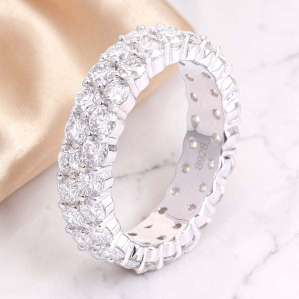 Infinite Motion Classic Two Row VVS Moissanite Ring in .925 Sterling Silver on Marble - Jamilah Jewels