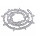 Rockstar Crown Spike Tennis Chain in silver with sparkling stones and pointed spikes arranged in a circular pattern, showcasing edgy and elegant moissanite jewelry design.