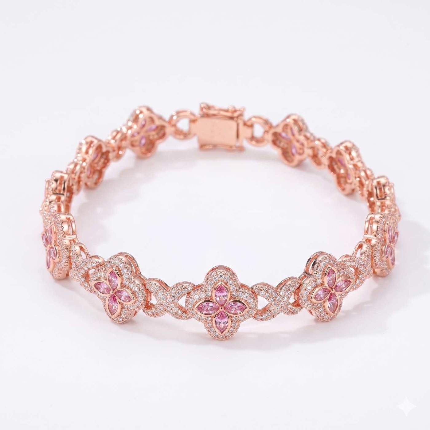 Marquise clover moissanite bracelet in .925 sterling silver, close-up detail - Jamilah Jewels