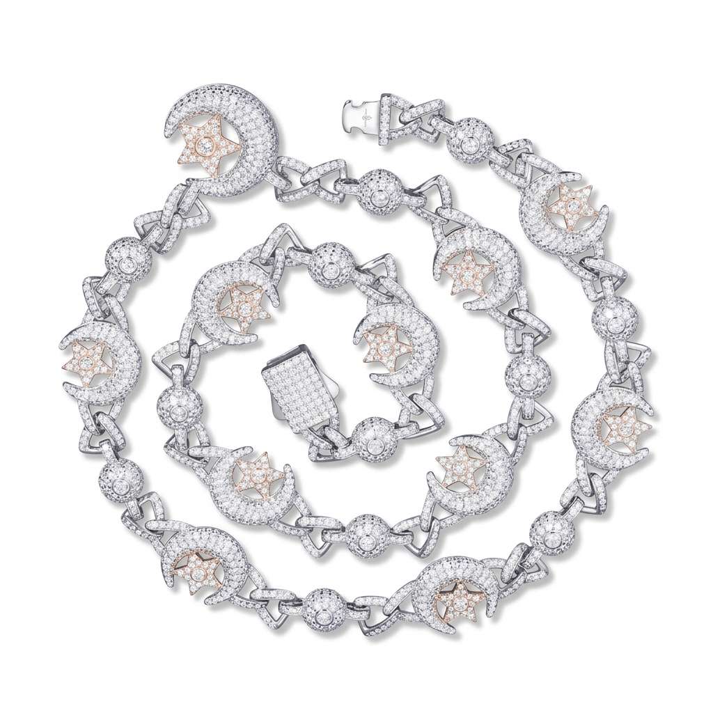 Moon and Star VVS Moissanite Tennis Chain in Rose Gold and .925 Sterling Silver - Jamilah Jewels