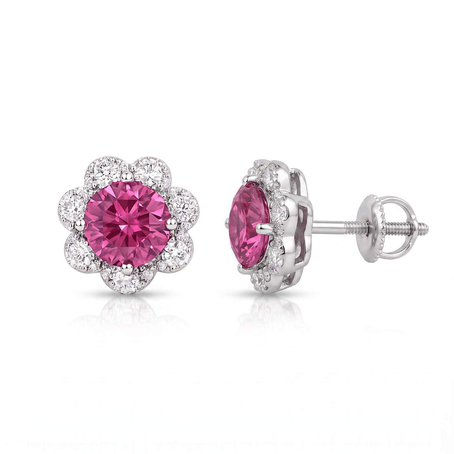 Rose Light Petal Halo Earrings - pair shown front and side with screw-back post