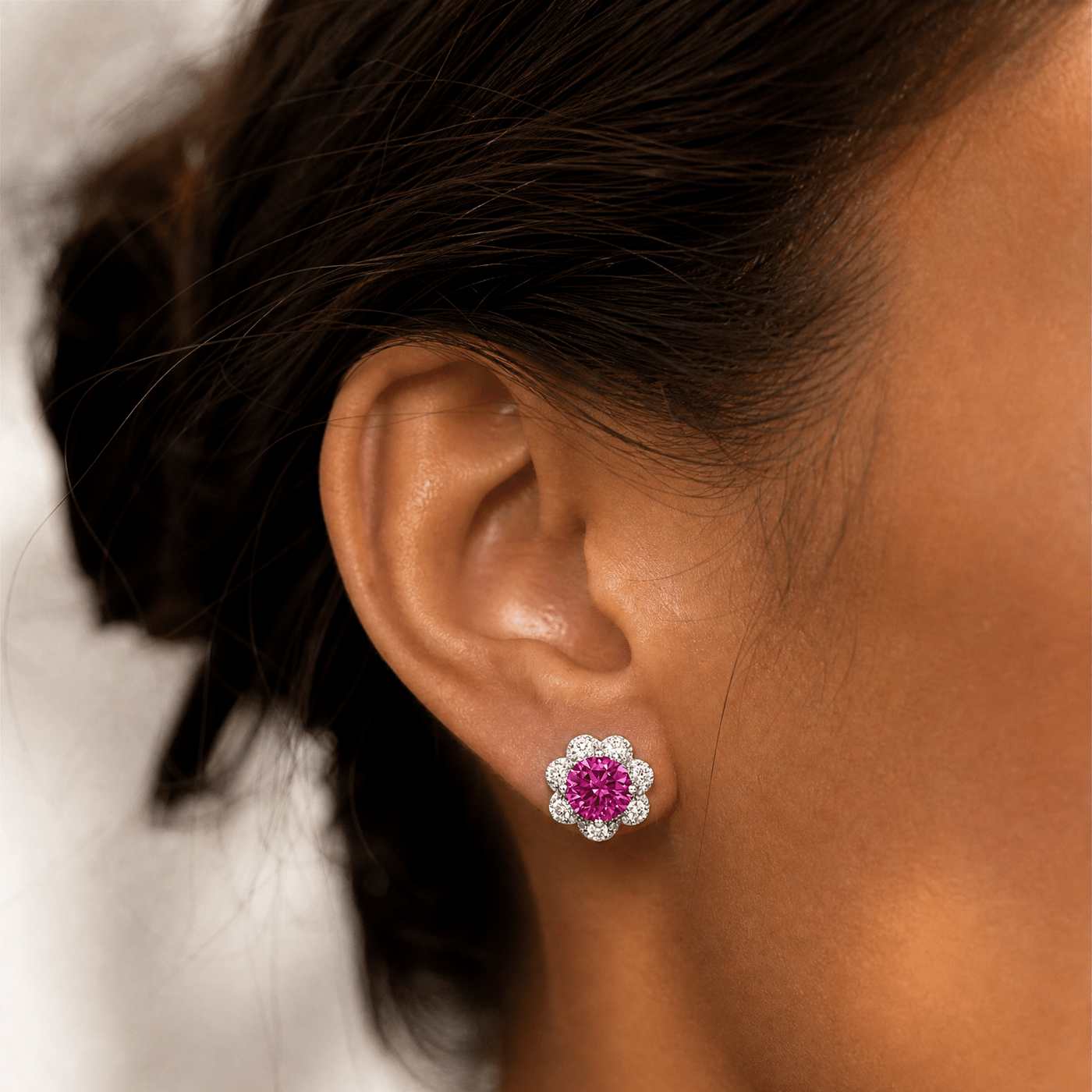 'Rose Light' Petal Halo Earrings by Jamilah Jewels - VVS Moissanite & .925 Sterling Silver Jewelry