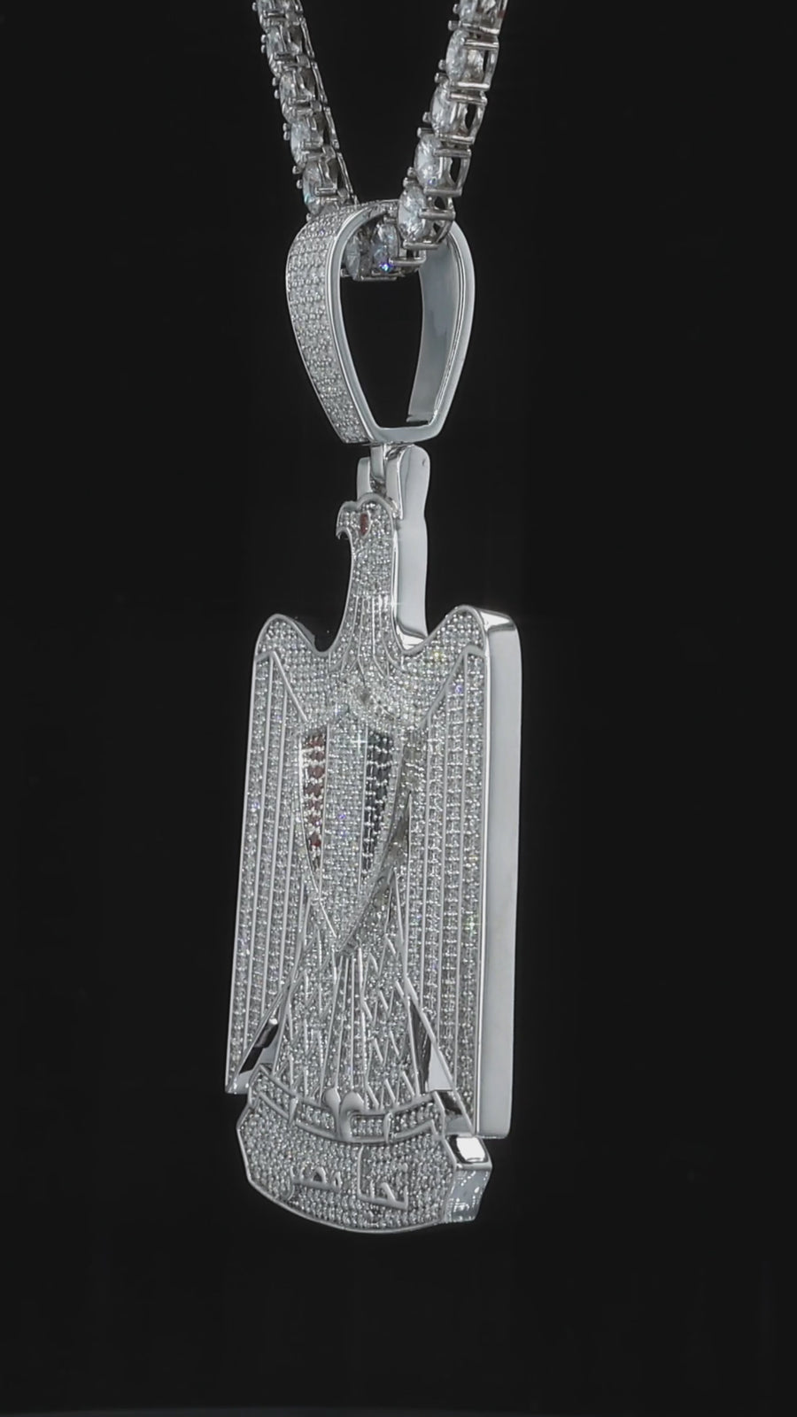Video of the custom Egypt eagle pendant in sterling silver with VVS moissanite