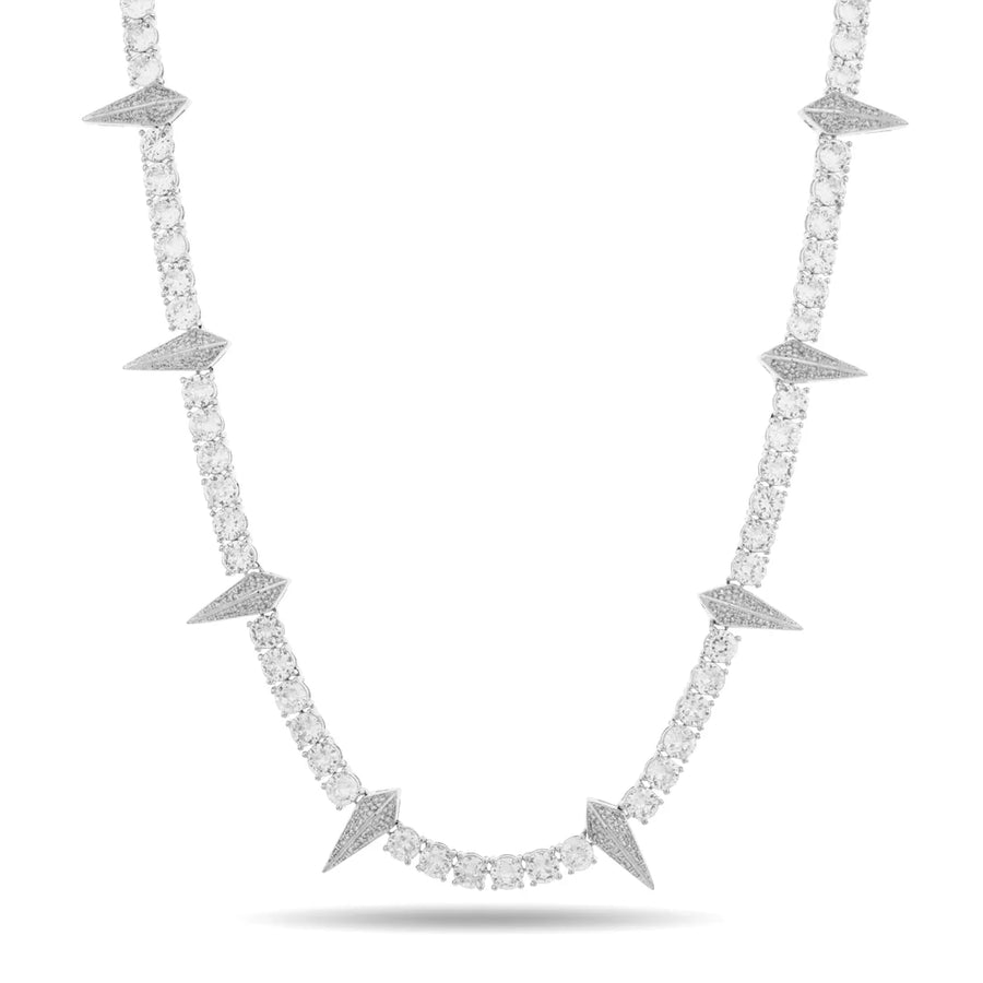 Rockstar Crown Spike Tennis Chain featuring a sleek design with evenly spaced spikes and sparkling stones, crafted for a bold and stylish statement.