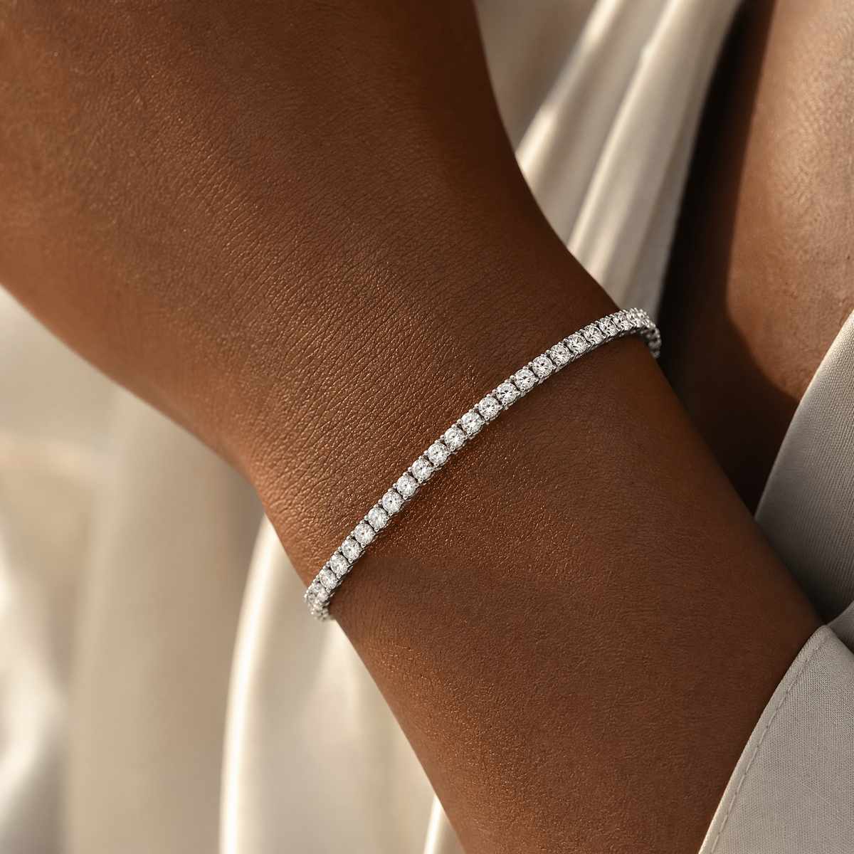 4mm Tennis Bracelet with Round-Cut Lab Stone by Jamilah Jewels - VVS Moissanite & .925 Sterling Silver Jewelry