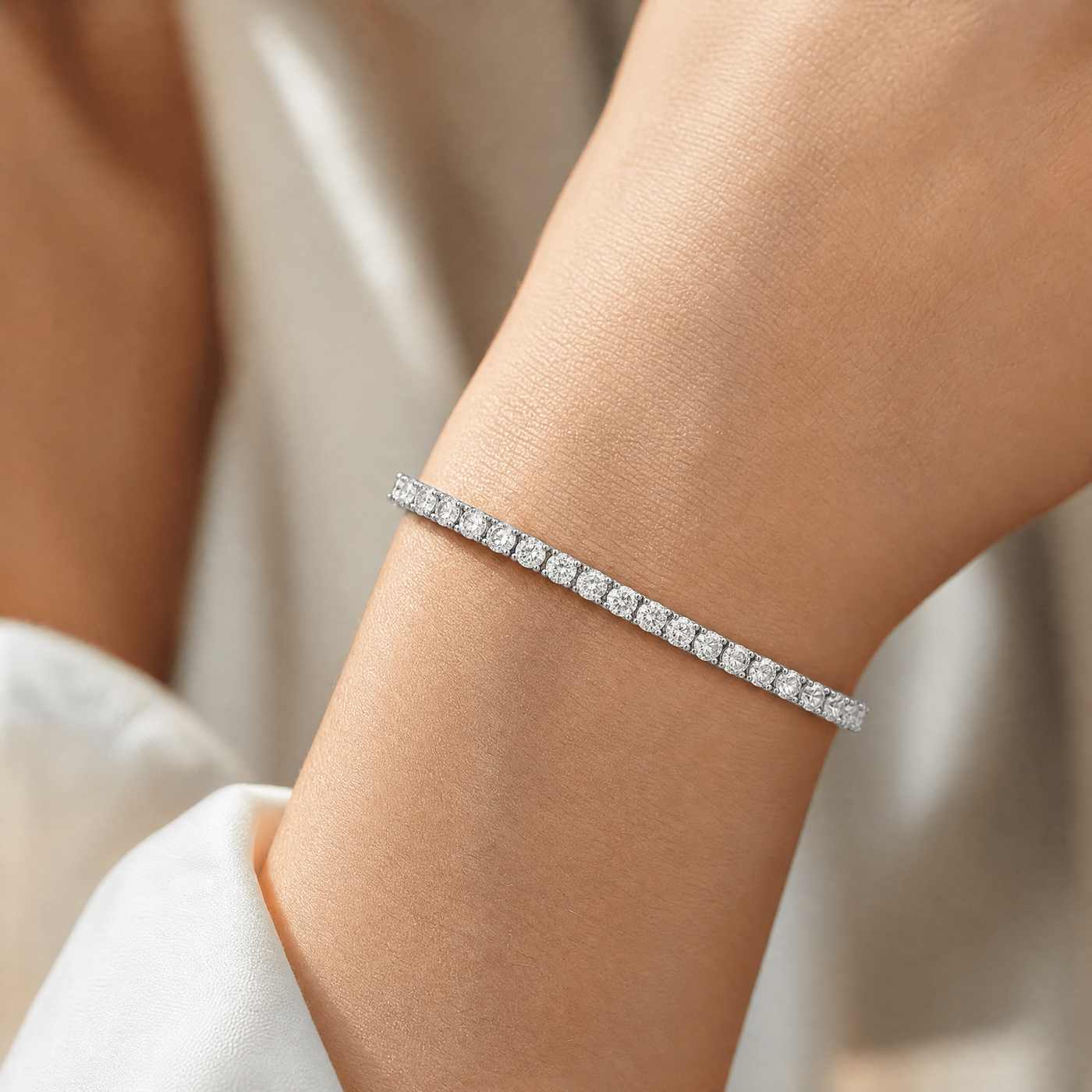 4mm Tennis Bracelet with Round-Cut Lab Stone by Jamilah Jewels - VVS Moissanite & .925 Sterling Silver Jewelry
