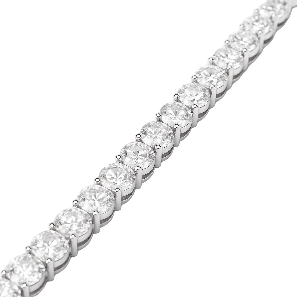 A close-up of the 4mm Tennis Bracelet with Round-Cut Lab Stone, crafted in 925 sterling silver and featuring a single row of round, sparkling lab stones set in secure prongs.