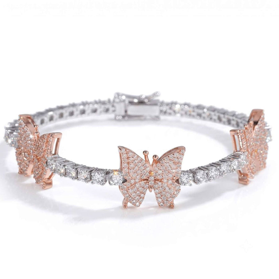 Rose Gold Butterfly Tennis Bracelet by Jamilah Jewels - VVS Moissanite & .925 Sterling Silver Jewelry