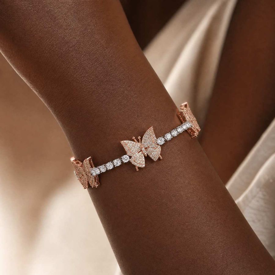 Rose Gold Butterfly Tennis Bracelet by Jamilah Jewels - VVS Moissanite & .925 Sterling Silver Jewelry