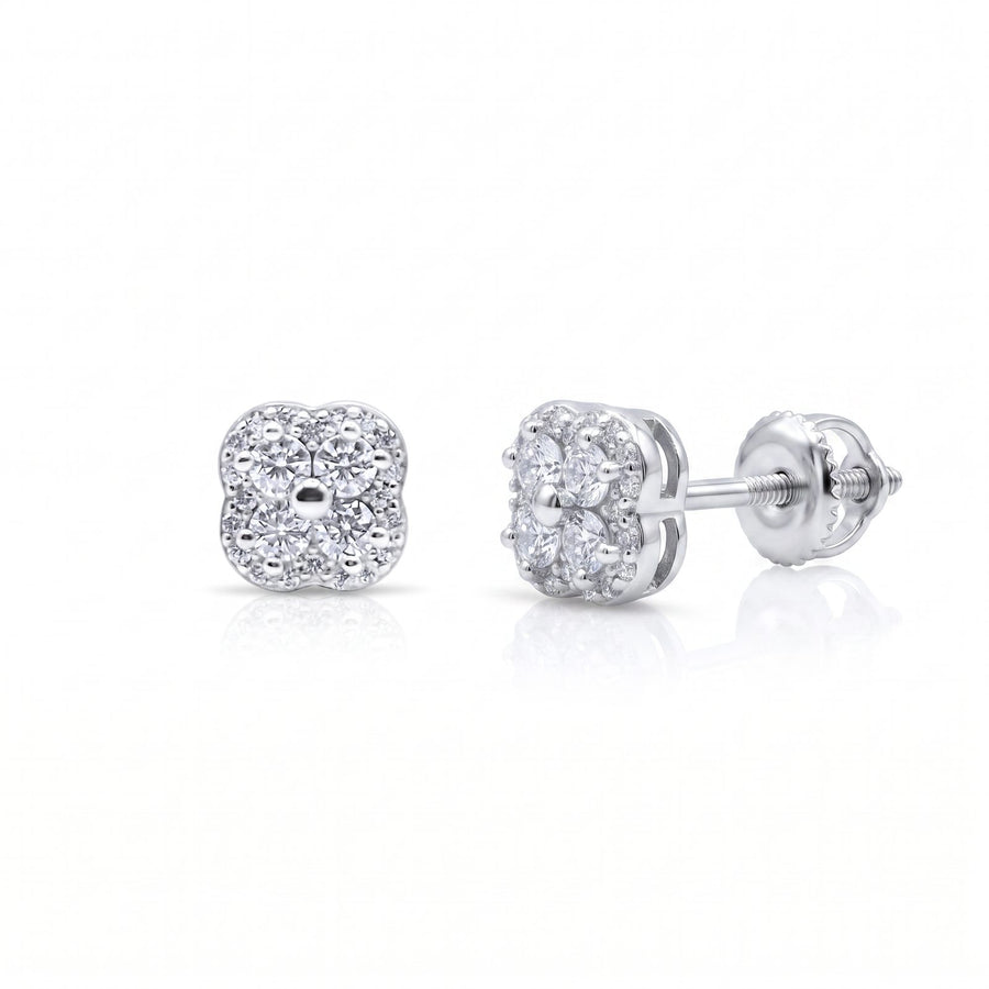 Timeless Clover Elegance Stud Earrings - pair shown front and side with screw-back post