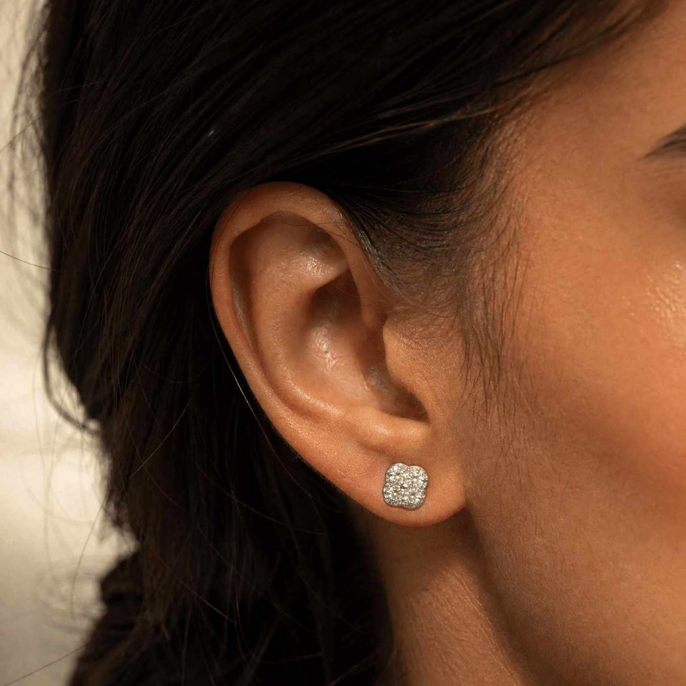 Timeless Clover Elegance Stud Earrings by Jamilah Jewels - VVS Moissanite & .925 Sterling Silver Jewelry